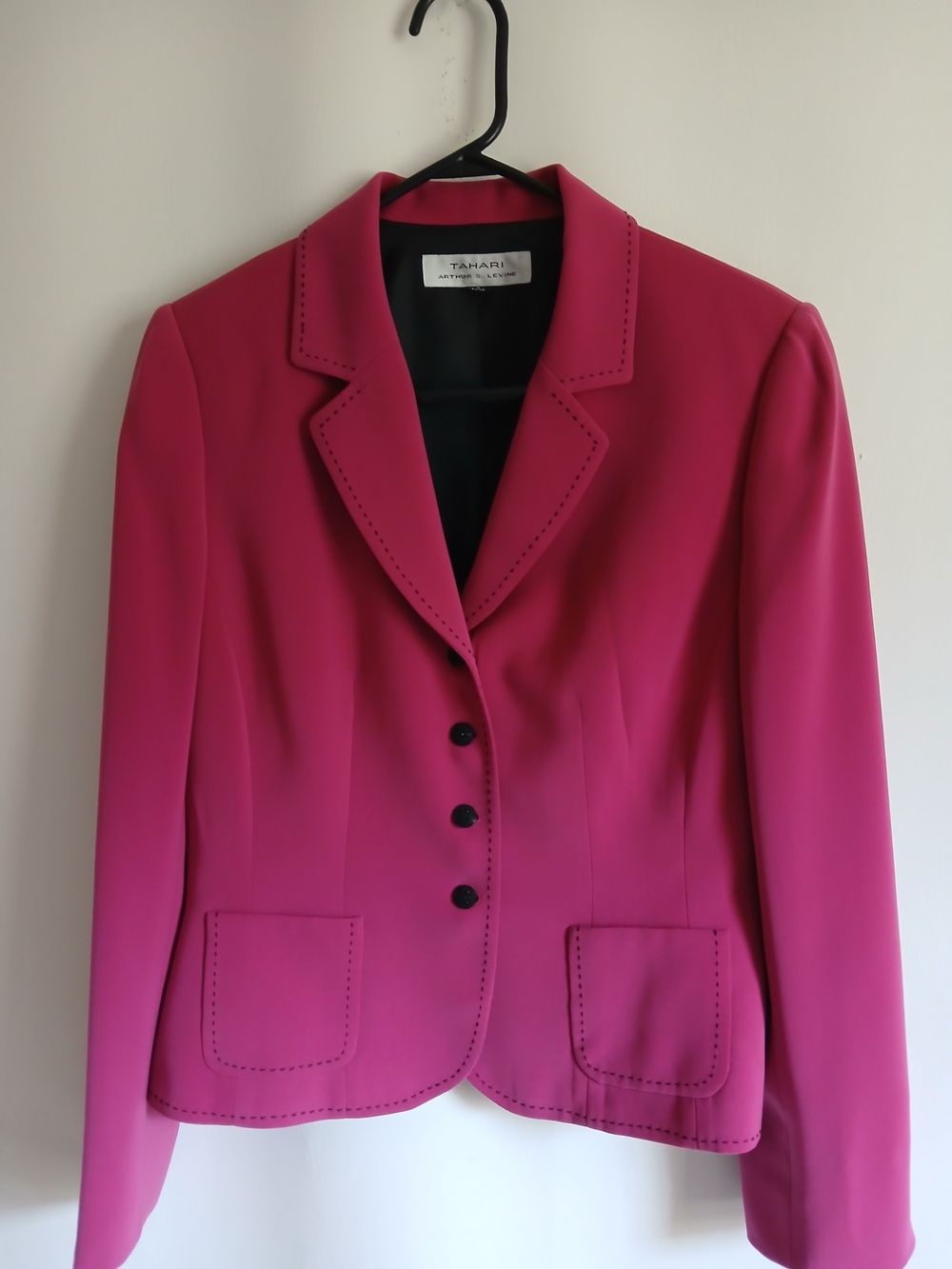 Tahari Women's Rich Magenta Rose  Tailored Blazer Black Subtle Trim & Buttons
